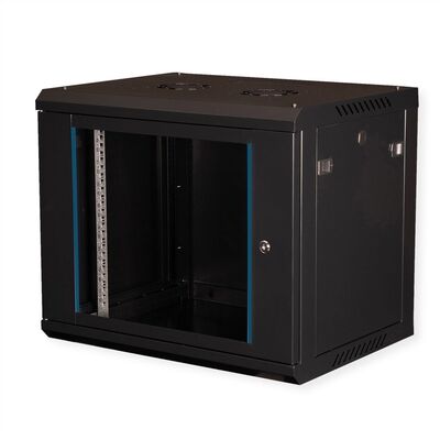19" Rack na stenu 9U, čierny, 512x600x450mm (HxWxD), odnímateľné bočnice