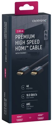 Kábel HDMI M/M 2m, High Speed+Eth, 4K@60Hz, HDMI 2.0, 18G, pozl. konektor, modrý, C