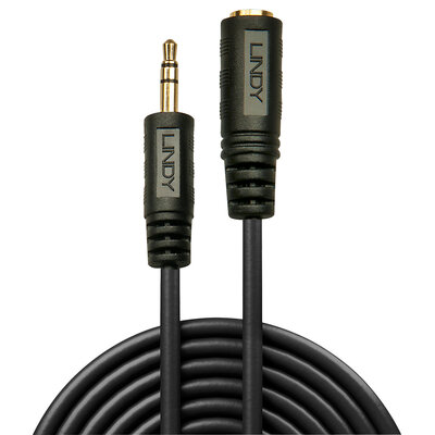 Kábel 3.5mm stereo jack M/F predlžovací 5m, čierny, pozl. konektor, Premium