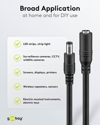Kábel predlžovací DC 5.5mm / 2.1mm, AWG20, 10m, čierny