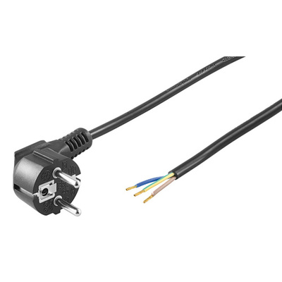Kábel sieťový 230V, vidlica (CEE7/7) lomená - dutinky, 1.5m, 0.75mm², 16A, surový, čierny