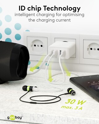 Nabíjačka USB 230V 4port, 4xUSB A, 3A, 30W, biela