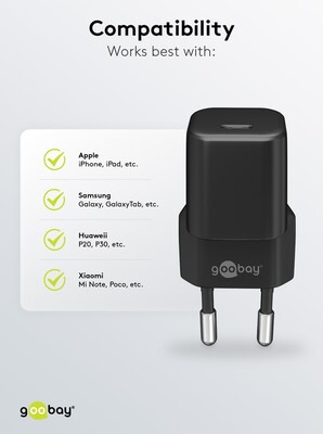 Nabíjačka USB 230V 1port, 1xUSB Typ C, 30W, Power Delivery, Fast Charge, Nano, čierna