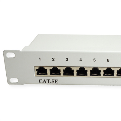 19" Patch panel 24port cat.5e, tienený s uzemnením, celokovový, 1U, sivý