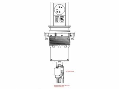 ELEVATOR 1xUTE 230V, 1xRJ45, 1xUSB A 3.0, 0.5m kábel 1.5mm², GST18, hliník