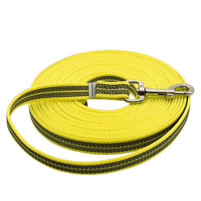Vodítko stopovacie s uškom pogumované, 19mm/10m, nerezová karabína, žlté, HS
