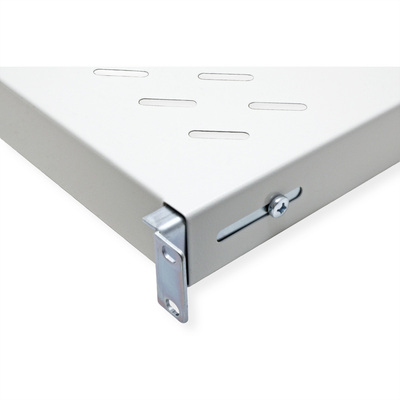 19" Polica 500mm, max. 50kg, 1U, sada skrutiek a podložiek v balení, sivá