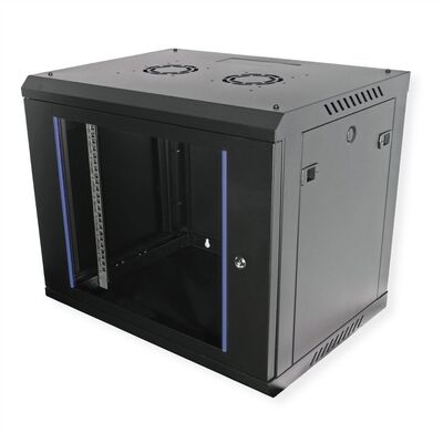 19" Rack na stenu 9U, čierny, 512x600x450mm (HxWxD), odnímateľné bočnice