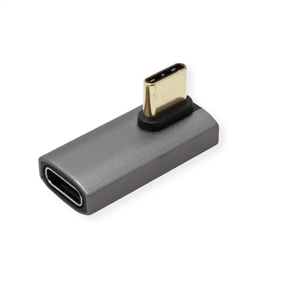 Adaptér USB 4 Gen 3x2, Typ C, C-C M/F, 40Gbps, zahnutý doprava/doľava 90°, PD 240W, sivý/čierny
