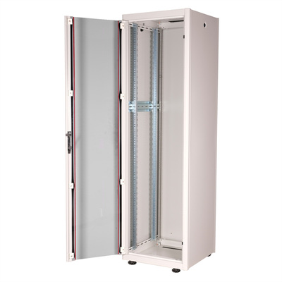 19" Rack na podlahu 42U, 2010x600x600mm (HxWxD), BASIC, sklenené dvere, sivý