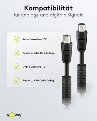 Kábel anténny, koax TV M/F predlžovací 1.5m, 75 Ohm, 80dB, 2x tienený, CCS, s ferritom, čierny