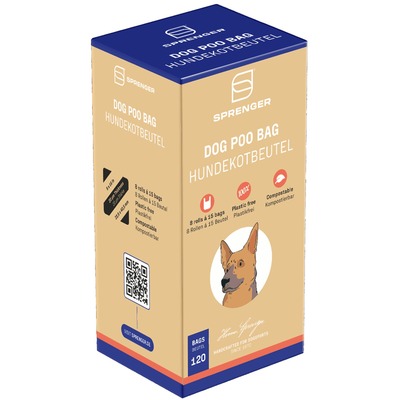 Sáčky na exkrementy, kompostovateľné 100% plastic free (8 roliek á 15 sáčkov), HS