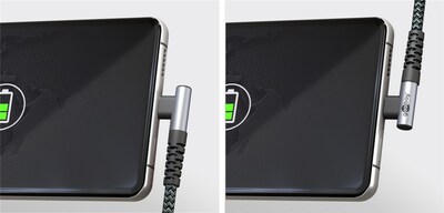 Kábel USB 2.0 CM/CM Typ C 1m, High Speed, Power Delivery 60w 20V3A, čierny/sivý, uhľový 90°