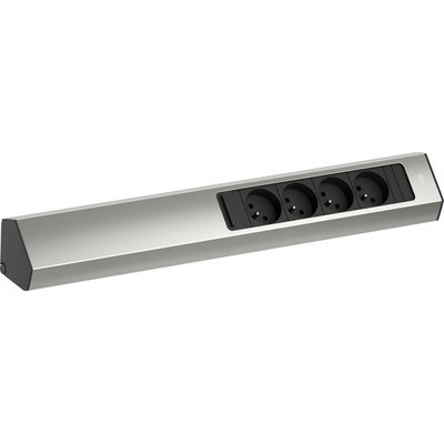 CASIA2 4xUTE 230V, 2m kábel 1.5mm², vidlica CEE7/7, Hliník, nerezová farba
