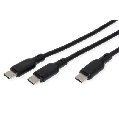 Kábel USB 2.0 Typ C CM/2xCM 1.8m, High Speed, Power Delivery 100w, čierny