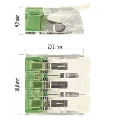 Spojka páčková, svorka bezskrutková, 3-pólová, 0.2-4.0mm², priehľadná, 10 ks/bal