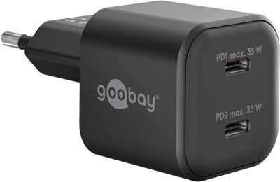Nabíjačka USB 230V 2port, 2xUSB Typ C, 35W, Power Delivery, GaN, čierna