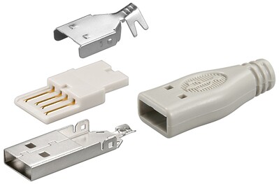 Konektor USB A samec, letovací, sivý, 10ks/bal