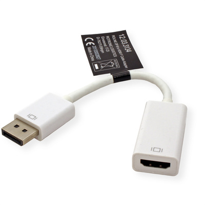 Adaptér DisplayPort/HDMI M/F, 2K@60Hz (DP 1.2, HDMI 1.4), 15cm, biely