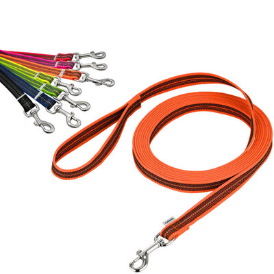 Vodítko stopovacie s uškom pogumované, 19mm/10m, nerezová karabína, oranžové, HS