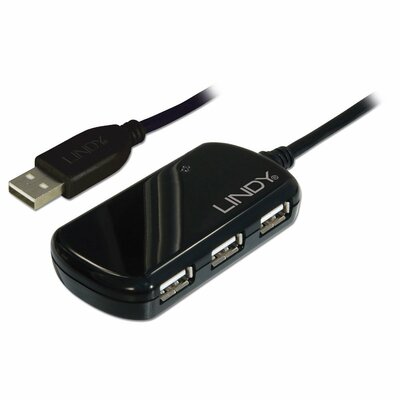 Kábel USB 2.0 A-A M/F 8m, High Speed, predlžovací, čierny, aktívny, 4port Hub s adapt., PRO, reťazit