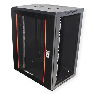 19" Rack na stenu 15U, čierny, 779x600x450mm (HxWxD), odnímateľné bočnice