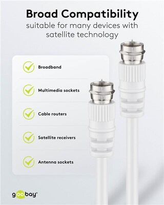 Kábel satelitný, koax F-konektor M/M 20m, 75 Ohm, <70dB, 2x tienený, CCS, biely