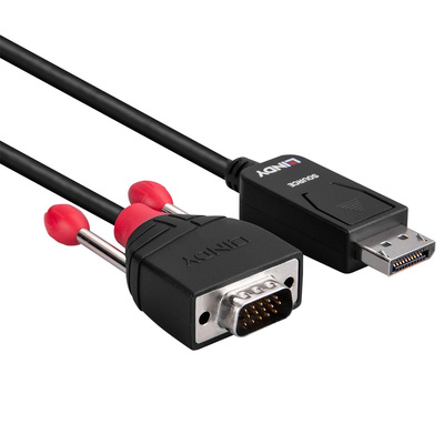 Kábel DisplayPort na VGA M/M 2m, čierny, jednosmerný, aktívny, pozl. konektor