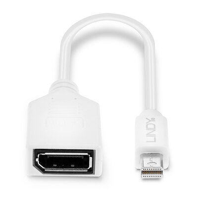 Adaptér mini DisplayPort - DisplayPort, M/F, v1.1, 4K@60Hz, 20cm, biely