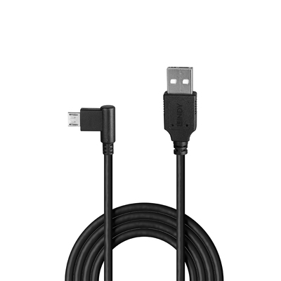Kábel USB 2.0 A-MICRO-B M/M 1m, High Speed, čierny, zahnutý doľava 90°