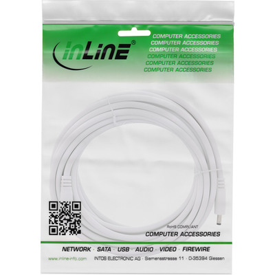 Kábel predlžovací DC 5.5mm / 2.1mm, AWG18, 5m, biely
