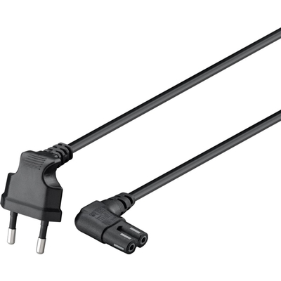 Kábel sieťový 230V, 2pin vidlica (CEE7/16) lomená - C7 (2pin) zahnutý, 5m, 0.75mm², 2.5A, čierny