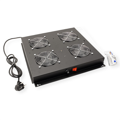 19" Ventilačná jednotka, stropná, 4 vetráky, s termostatom, čierna, RAL9005