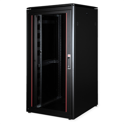 19" Rack na podlahu 32U, 1609x800x800mm (HxWxD), PRO, sklenené dvere, čierny