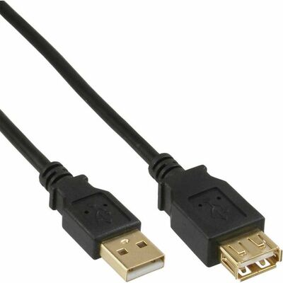 Kábel USB 2.0 A-A M/F 1m, High Speed, čierny, predlžovací, pozl. kon.