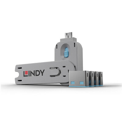 USB Port Blocker, 1x kľúč, 4x zámok USB-A, modrý