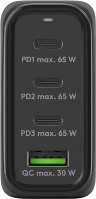 Nabíjačka USB 230V 4port, 1xUSB A, 3xUSB Typ C, 68W, Power Delivery, GaN, čierna