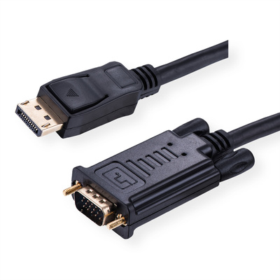Kábel DisplayPort na VGA M/M 5m, max. 1920x1200@60Hz, čierny, jednosmerný, aktívny, pozl. konektor