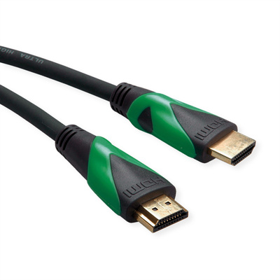 Kábel HDMI M/M 3m, Ultra High Speed+Eth, 8K@60Hz, HDMI 2.1, pozl. kon., čierny, cert., Roline Green