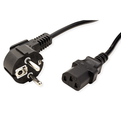 Kábel sieťový 230V, vidlica (CEE7/7) lomená - C13, 5m, 1.00mm², 10A, čierny