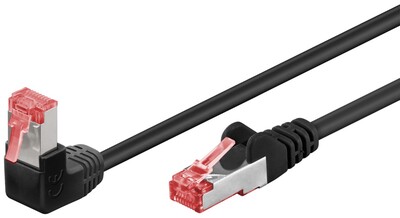S/FTP (PiMF) Patchkábel LSOH 1m cat.6, čierny, Cu, zahnutý (1x90°)