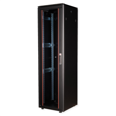 19" Rack na podlahu 42U, 2053x600x600mm (HxWxD), PRO, sklenené dvere, čierny