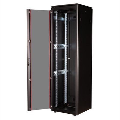 19" Rack na podlahu 42U, 2053x600x600mm (HxWxD), PRO, sklenené dvere, čierny