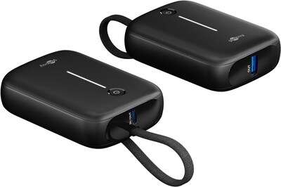PowerBank 10000mAh, QC 3.0, LED display, zabudovaný kábel USB Typ C 0.13m, 8x6x3cm, čierna