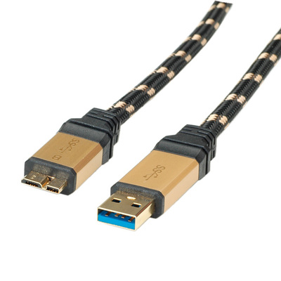 Kábel USB 3.0 A/MICRO-B M/M 0.8m, Super Speed, Gold