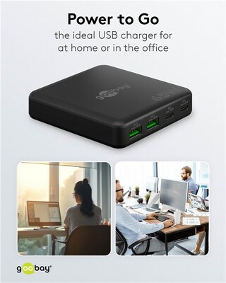Nabíjačka USB 230V 4port, 2xUSB A, 2xUSB Typ C, 65W, PD, QC 3.0, kábel (C7) 1.5m, GaN, čierna