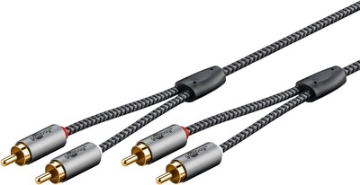 Kábel Cinch 2x audio M/M 2m, čierny/sivý, pozl. konektor