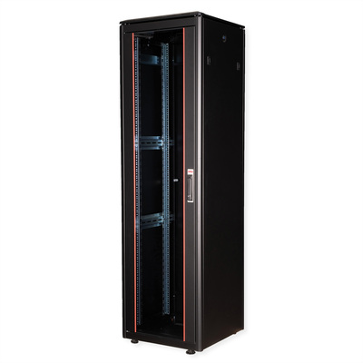 19" Rack na podlahu 47U, 2276x600x600mm (HxWxD), PRO, sklenené dvere, čierny