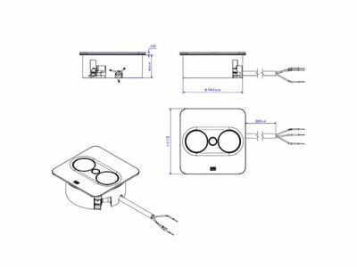 TWIST2 SQUARE 1xUTE 230V, nabíjačka (USB A + USB C), 2m kábel 1.5mm², vidlica CEE7/7, nerezová farba