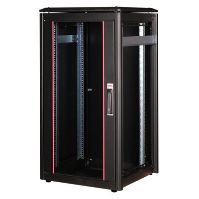 19" Rack na podlahu 22U, 1164x600x600mm (HxWxD), PRO, sklenené dvere, čierny